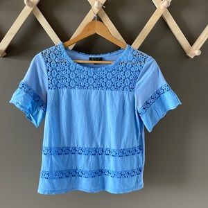 Top Shop Baby Blue Lace Detailed T-shirt